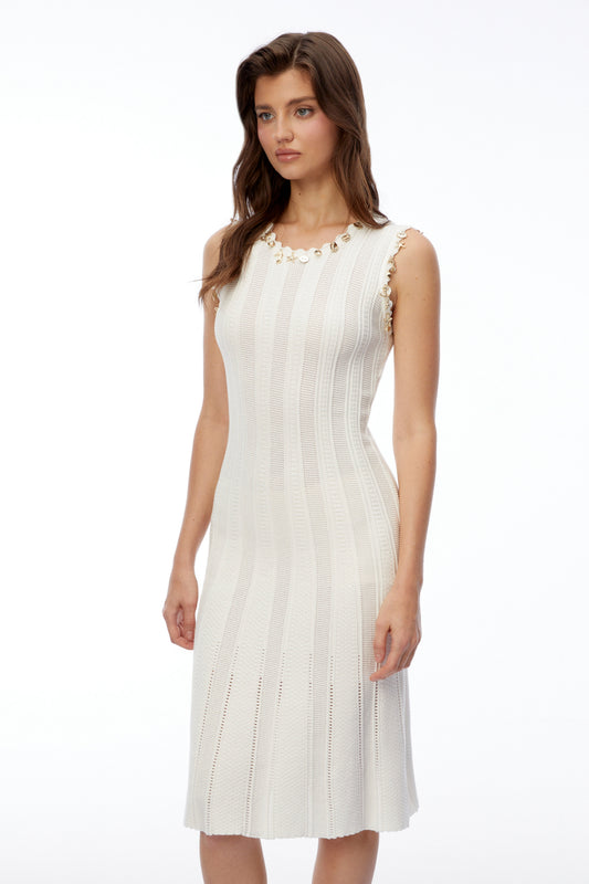 Patricia White Knit Midi Dress with Metal Hardware