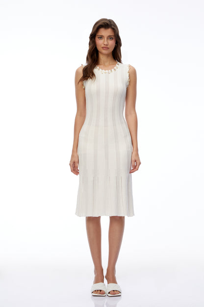Patricia White Knit Midi Dress with Metal Hardware