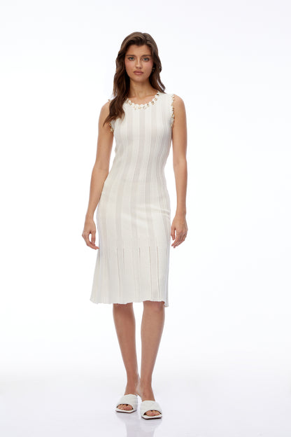 Patricia White Knit Midi Dress with Metal Hardware