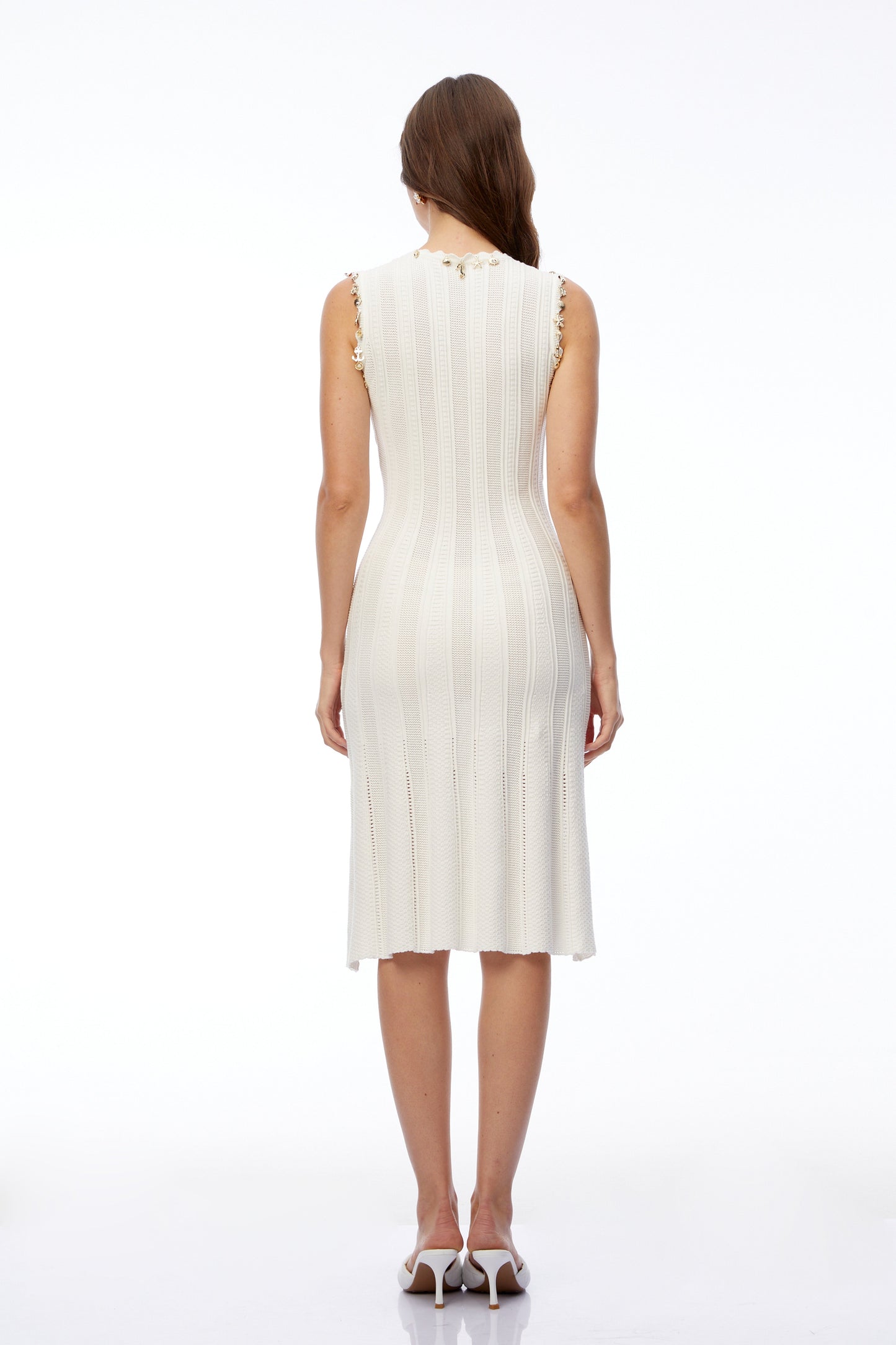 Patricia White Knit Midi Dress with Metal Hardware