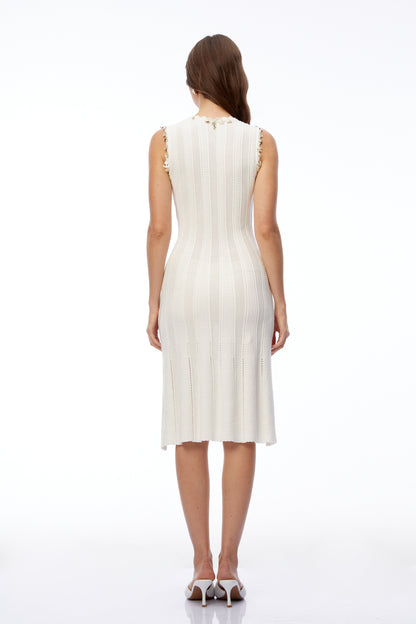 Patricia White Knit Midi Dress with Metal Hardware