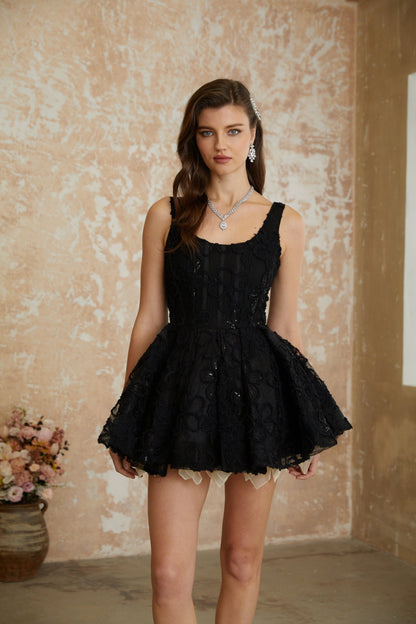 Patrycja Black Floral Embroidered Mini Dress