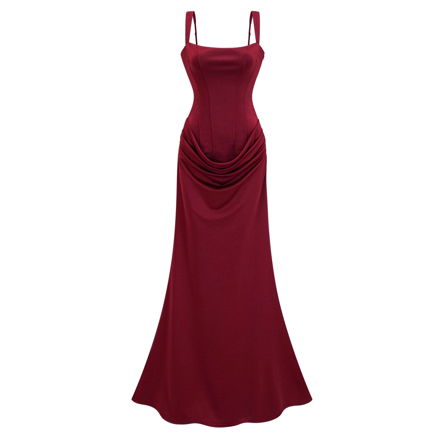 Paulette Red Ruched Corset Maxi Dress