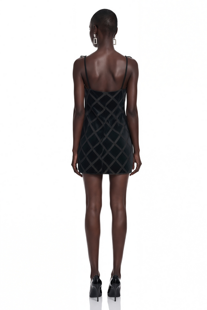 Pavla Black Cut-Out Velvet Mini Dress with Bow