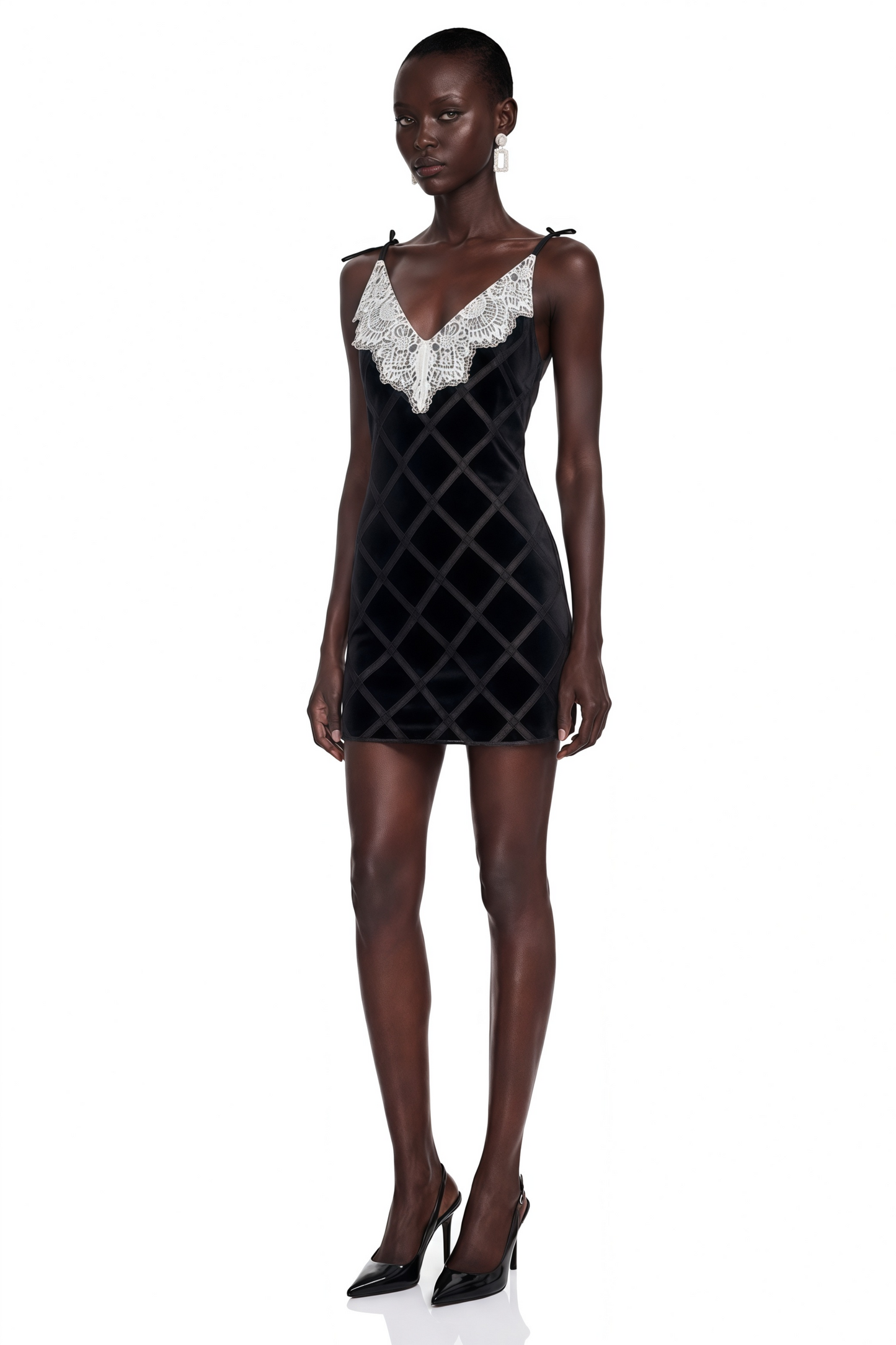 Pavla Black Cut-Out Velvet Mini Dress with Bow