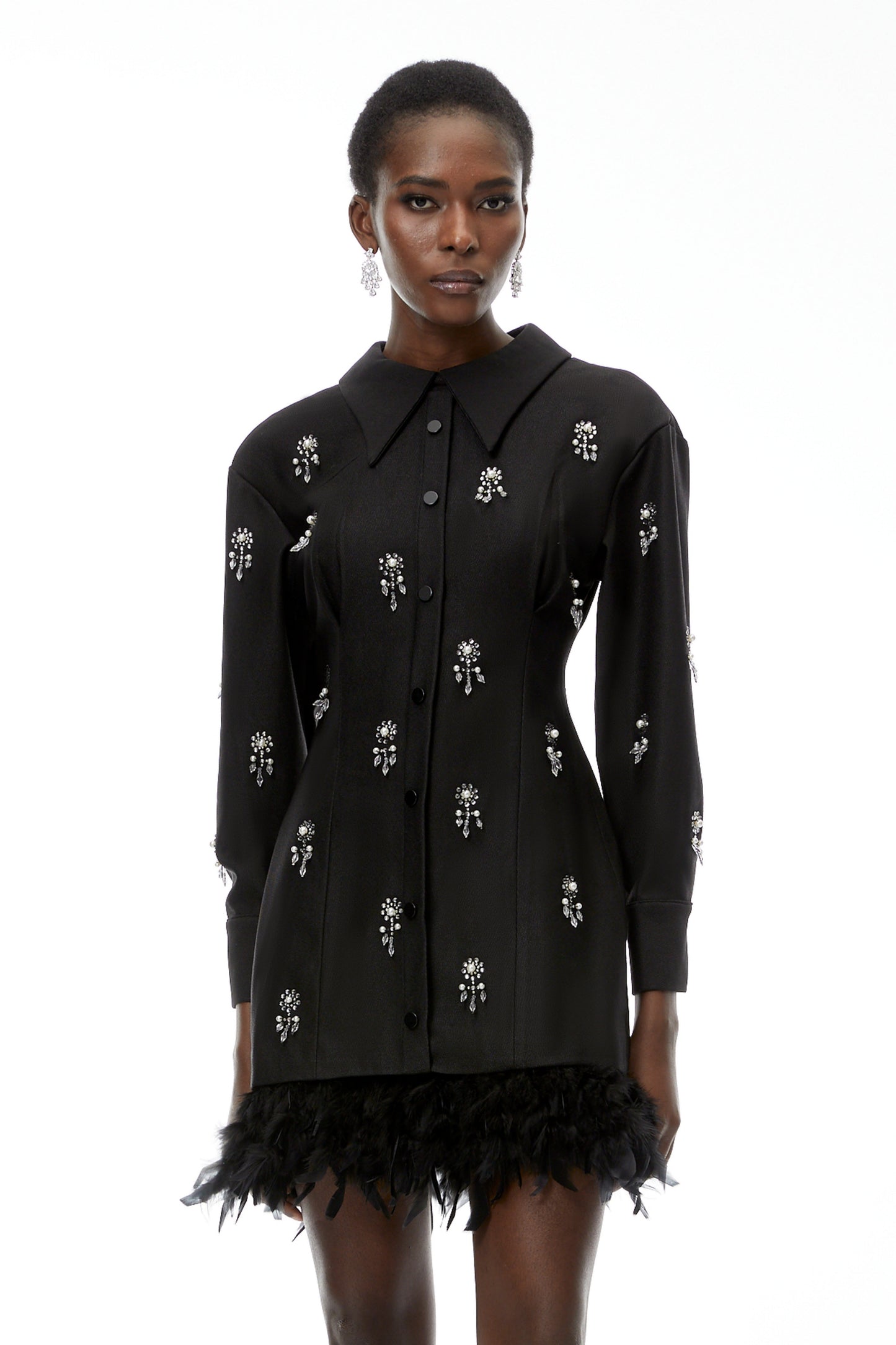 Penelope Black Floral Embellished Mini Dress