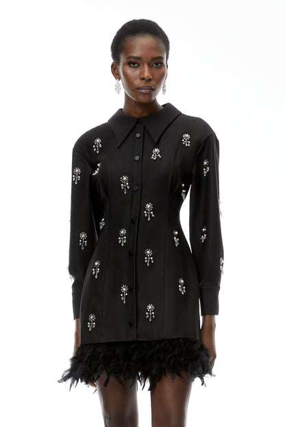 Penelope Black Floral Embellished Mini Dress