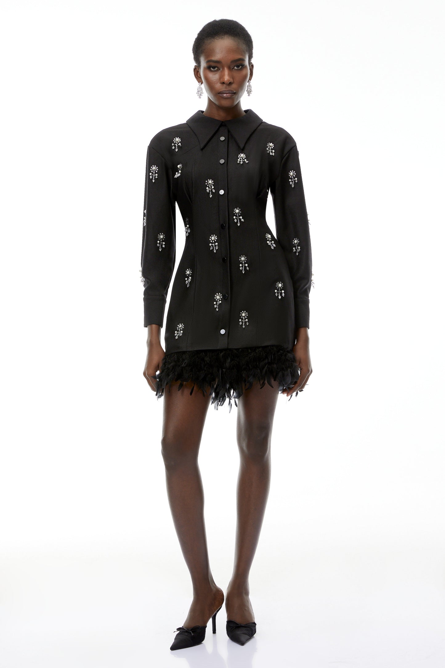 Penelope Black Floral Embellished Mini Dress