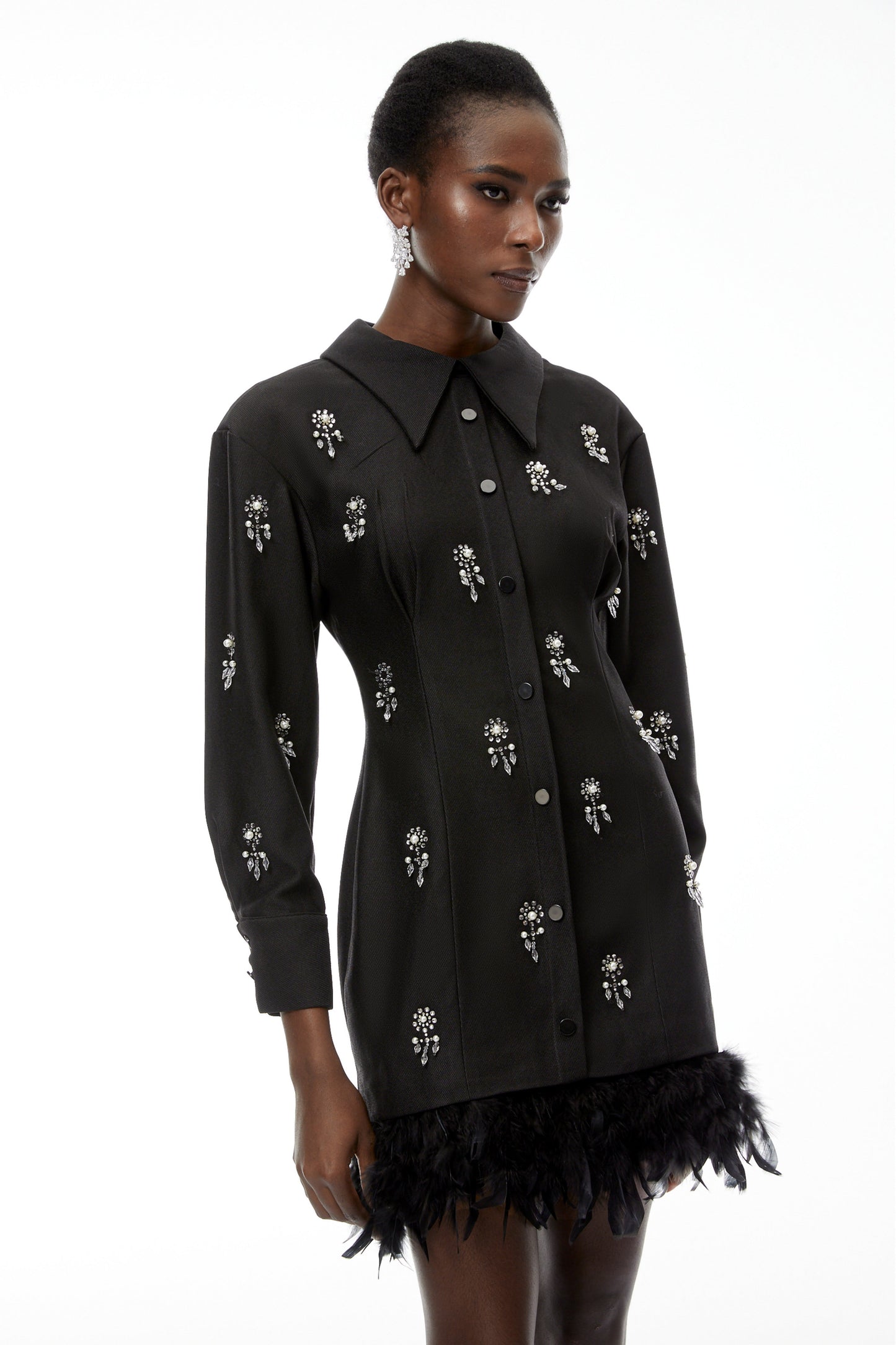 Penelope Black Floral Embellished Mini Dress
