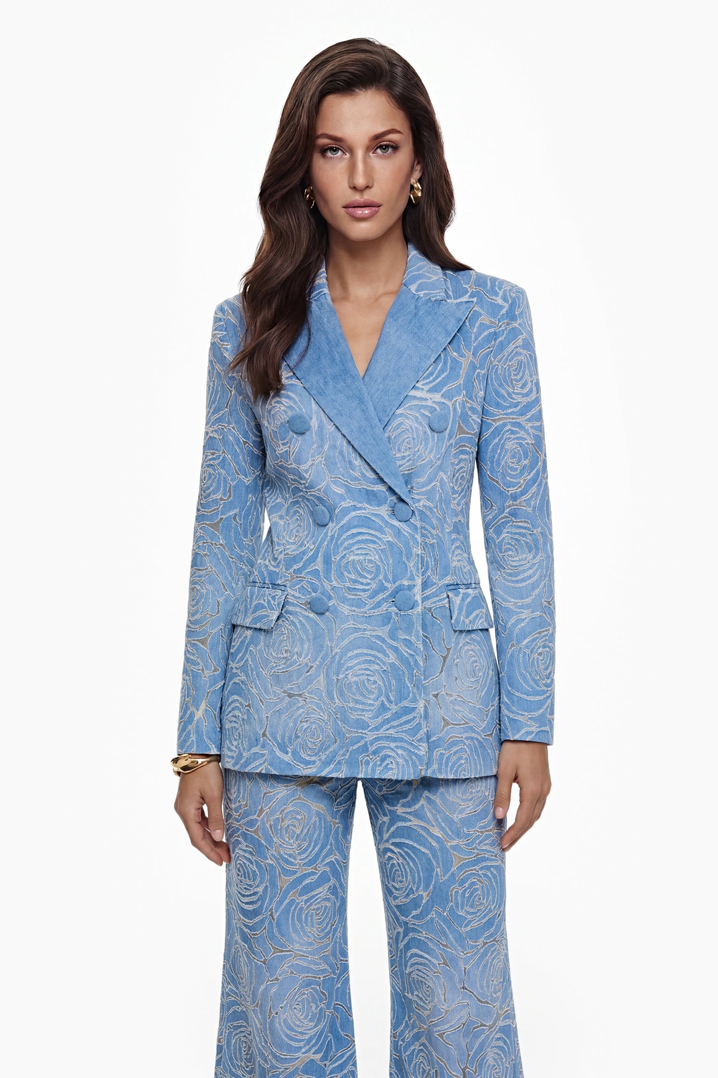 Penelope Blue Embroidered Jacket & Trouser Set