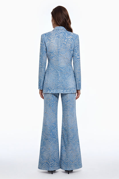 Penelope Blue Embroidered Jacket & Trouser Set