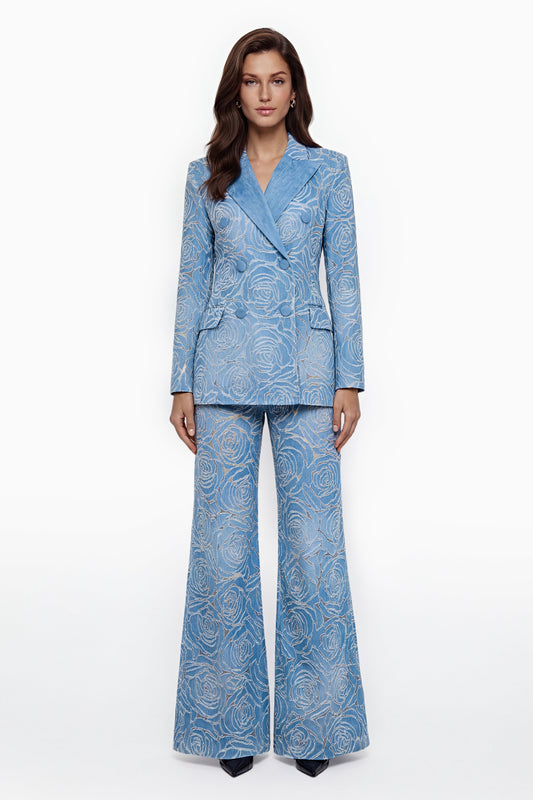 Penelope Blue Embroidered Jacket & Trouser Set