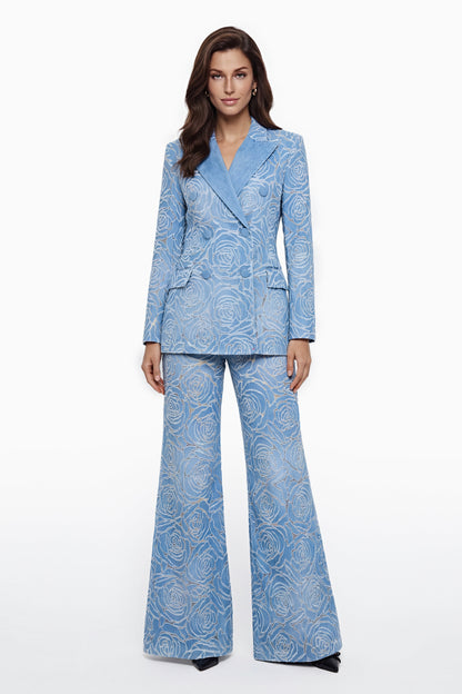 Penelope Blue Embroidered Jacket & Trouser Set