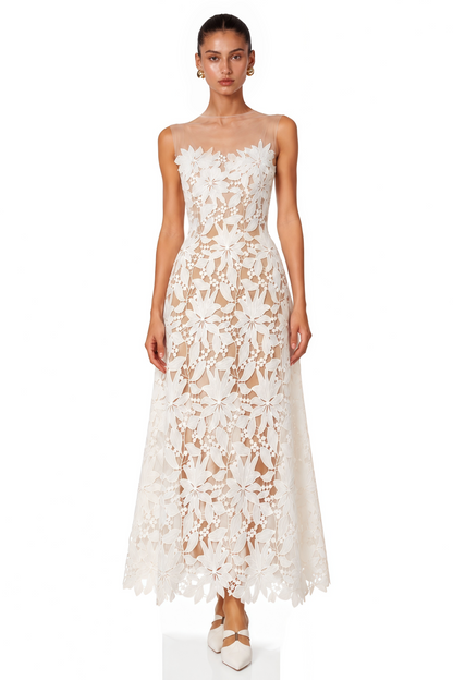 Penelope White Off Shoulder Maxi Dress with 3D Florals