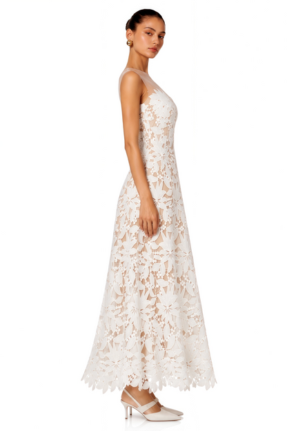 Penelope White Off Shoulder Maxi Dress with 3D Florals