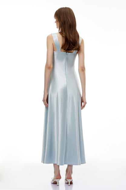 Perrine Cobalt Blue Embellished Satin Midi Dress
