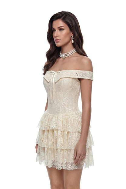 Petra Cream Off Shoulder Lace Mini Dress
