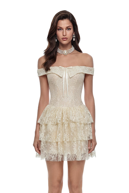 Petra Cream Off Shoulder Lace Mini Dress