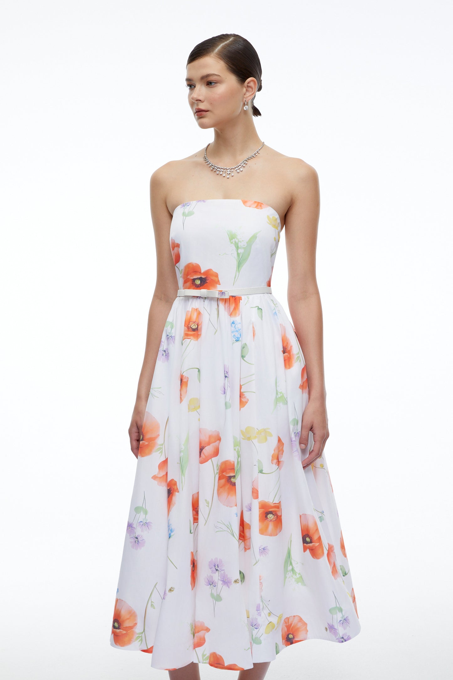 Petronilla White Floral Strapless Midi Dress