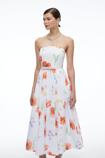 Petronilla White Floral Strapless Midi Dress