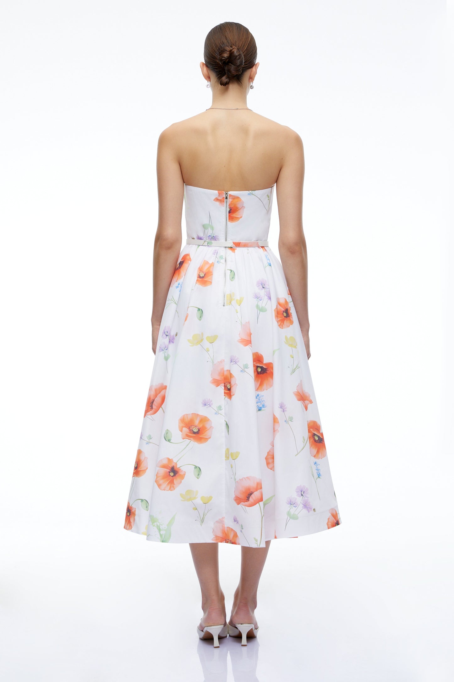 Petronilla White Floral Strapless Midi Dress