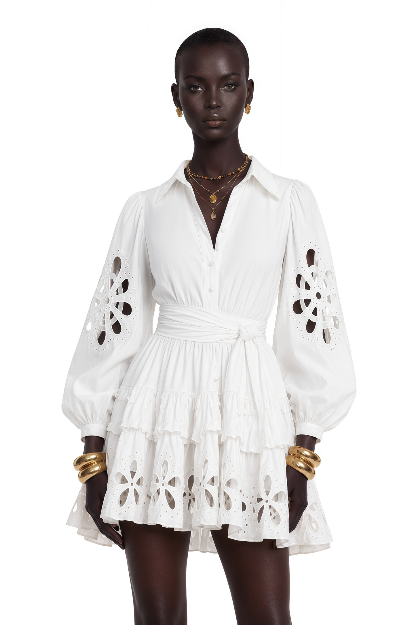 Philomena White Cut-Out Floral Ruffled Mini Dress