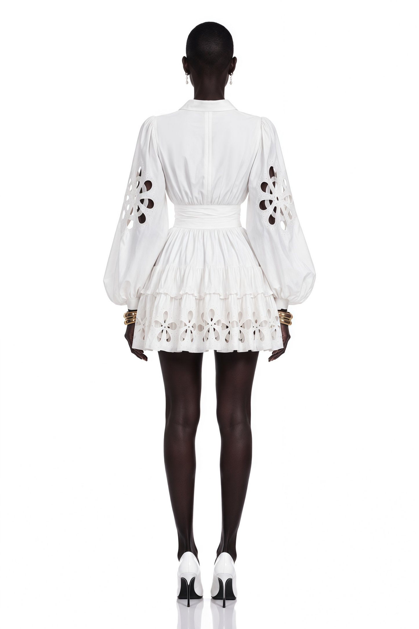 Philomena White Cut-Out Floral Ruffled Mini Dress