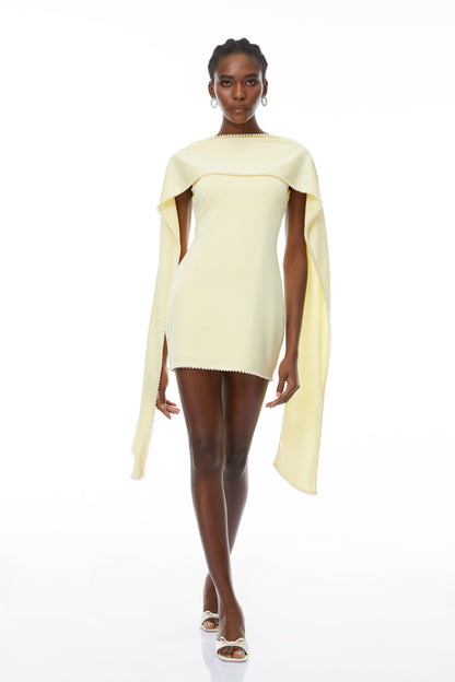 Piroska Yellow Sleeveless Pearl Trim Mini Dress