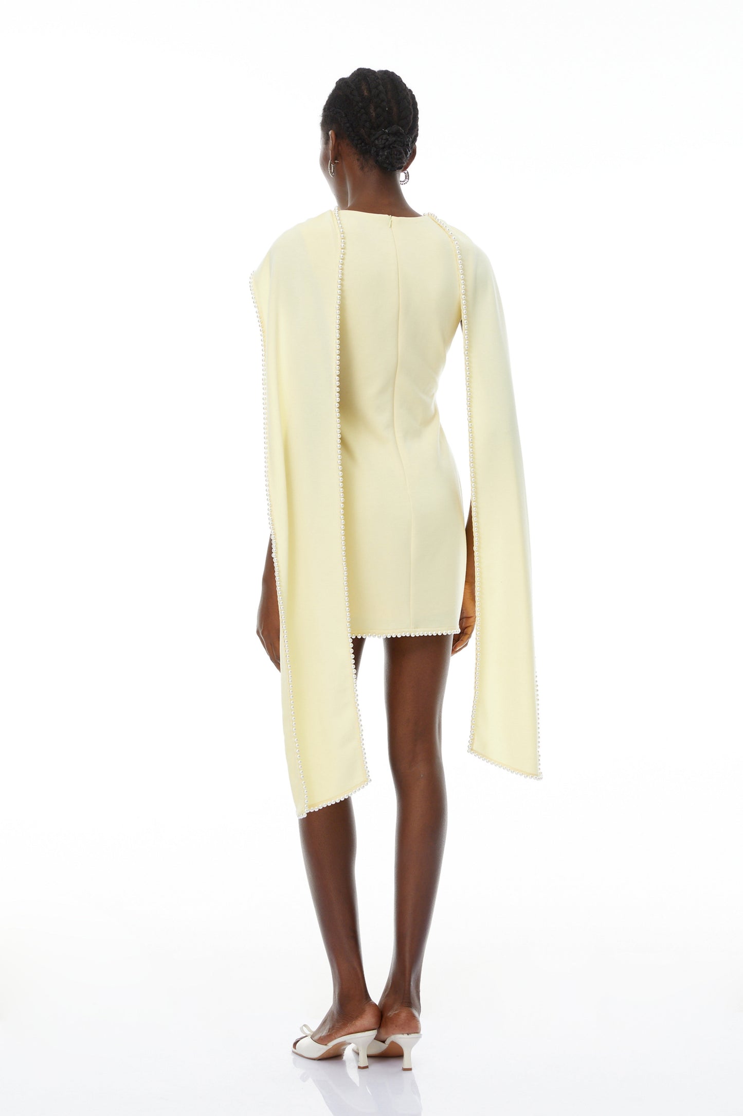 Piroska Yellow Sleeveless Pearl Trim Mini Dress