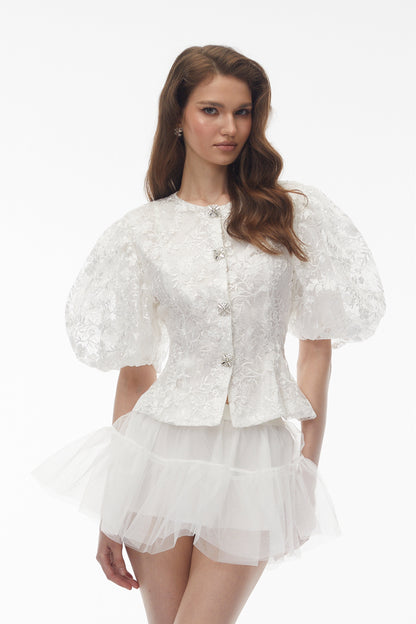 Polina White Floral Embroidered Blouse