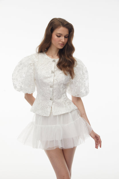 Polina White Floral Embroidered Blouse