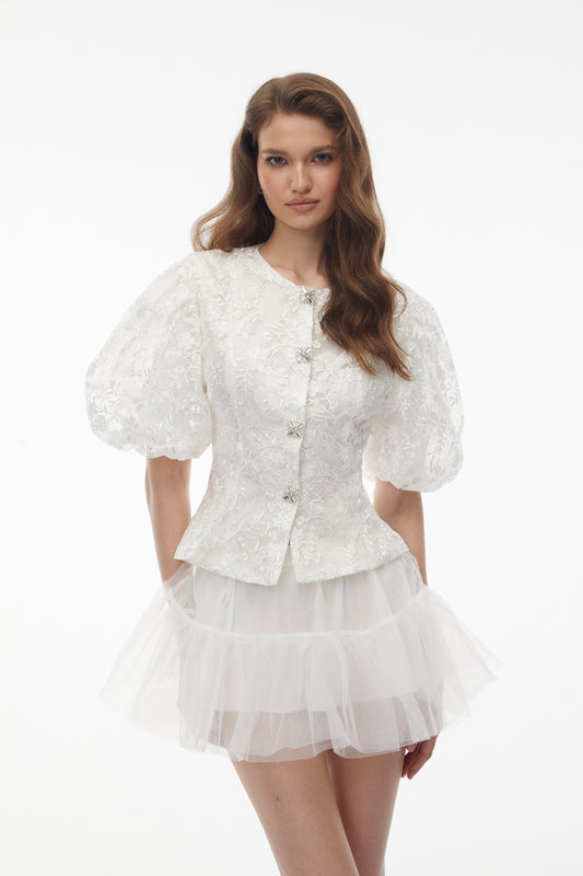 Polina White Floral Embroidered Blouse