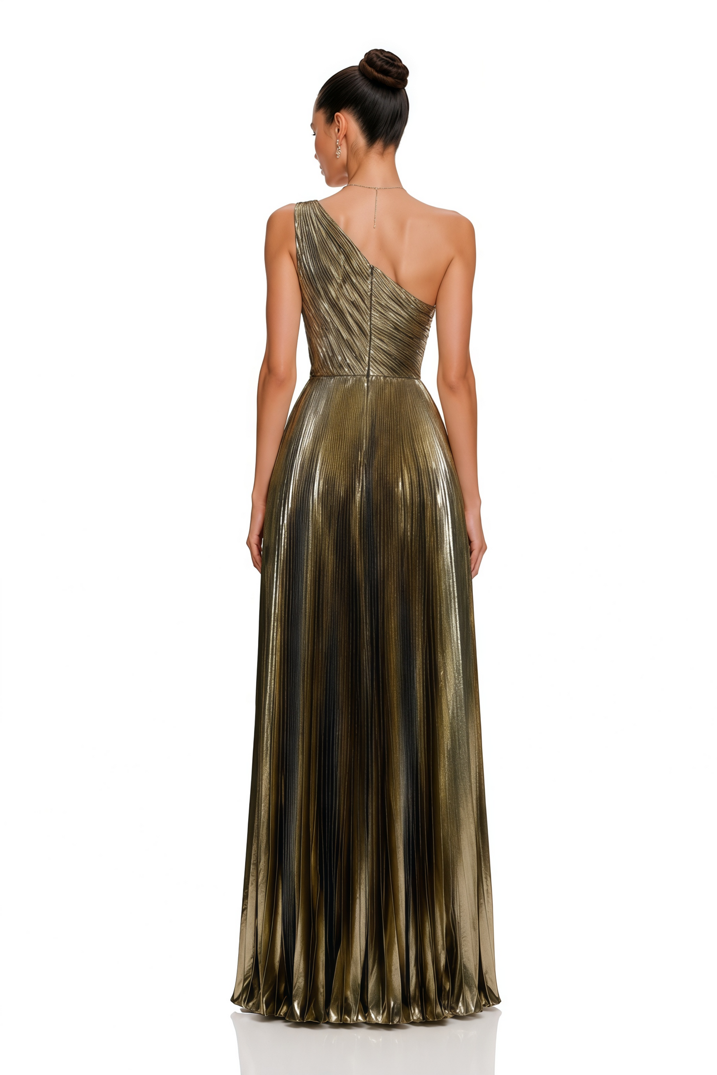 Pomeline Green Metallic One Shoulder High-Low Maxi Dress