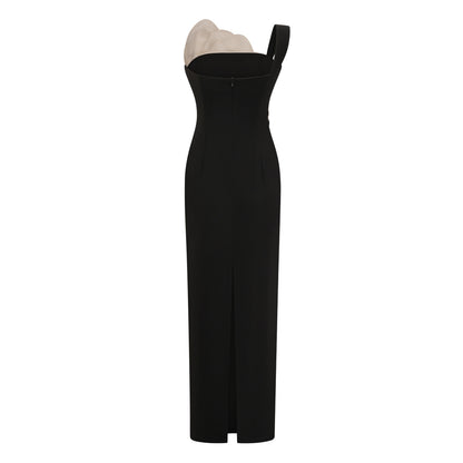 Priscila Black One Shoulder Color Block Maxi Dress