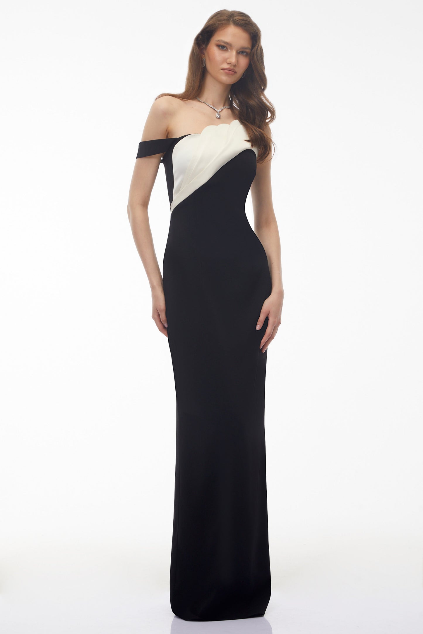Priscila Black One Shoulder Color Block Maxi Dress