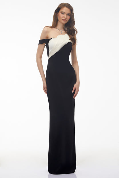 Priscila Black One Shoulder Color Block Maxi Dress