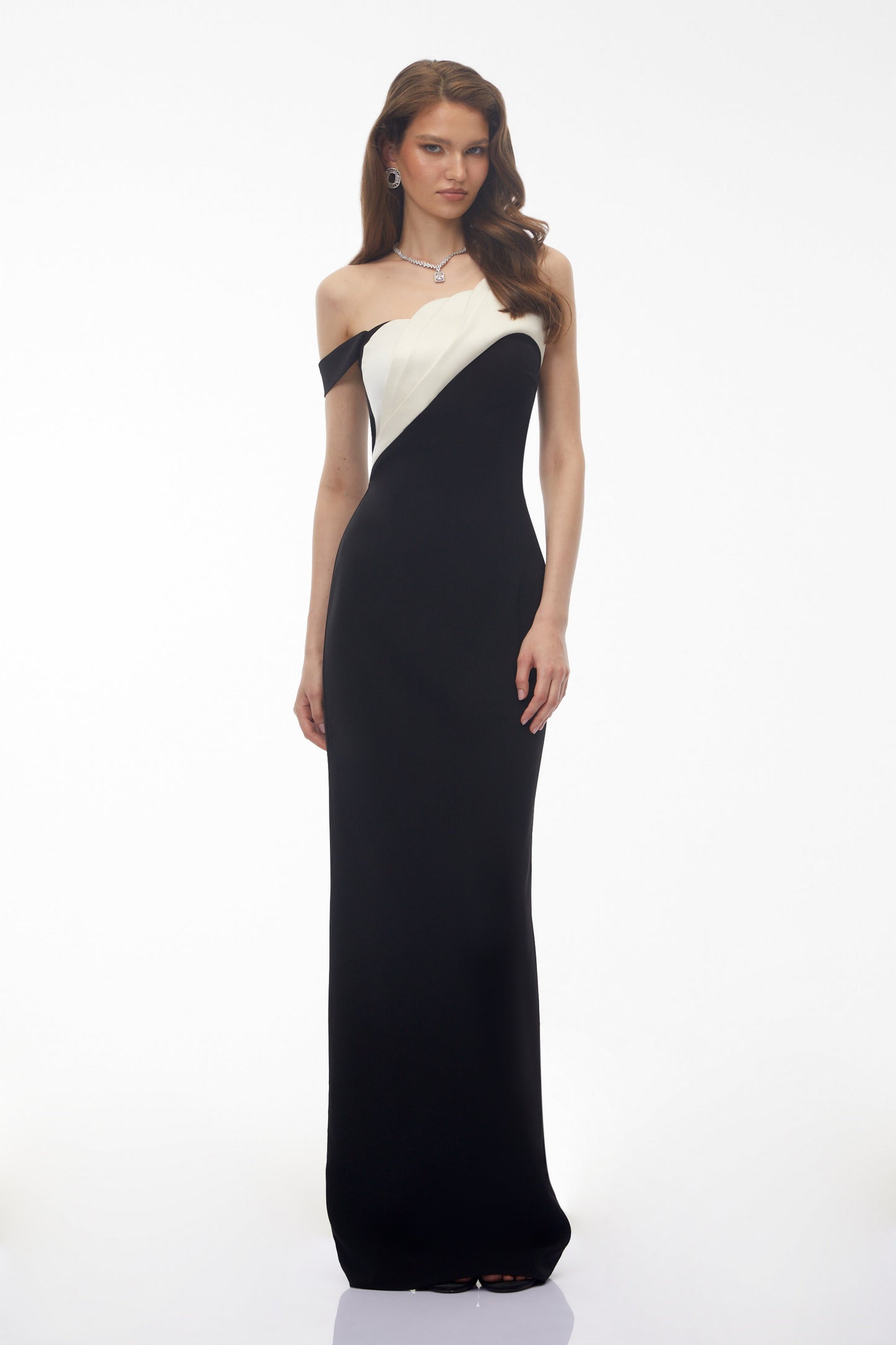 Priscila Black One Shoulder Color Block Maxi Dress