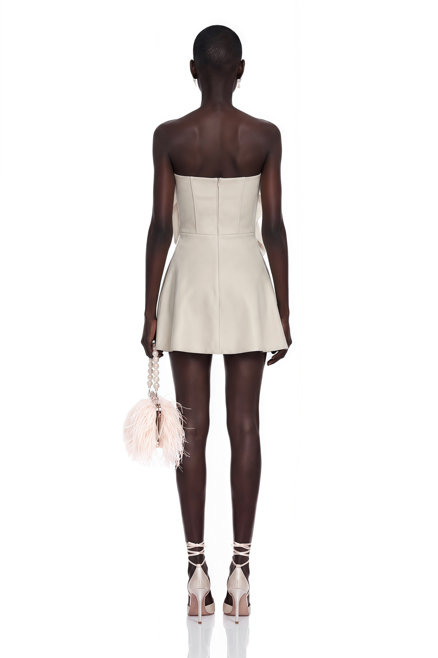 Prune Ivory Ruched Mini Dress with Metal Hardware