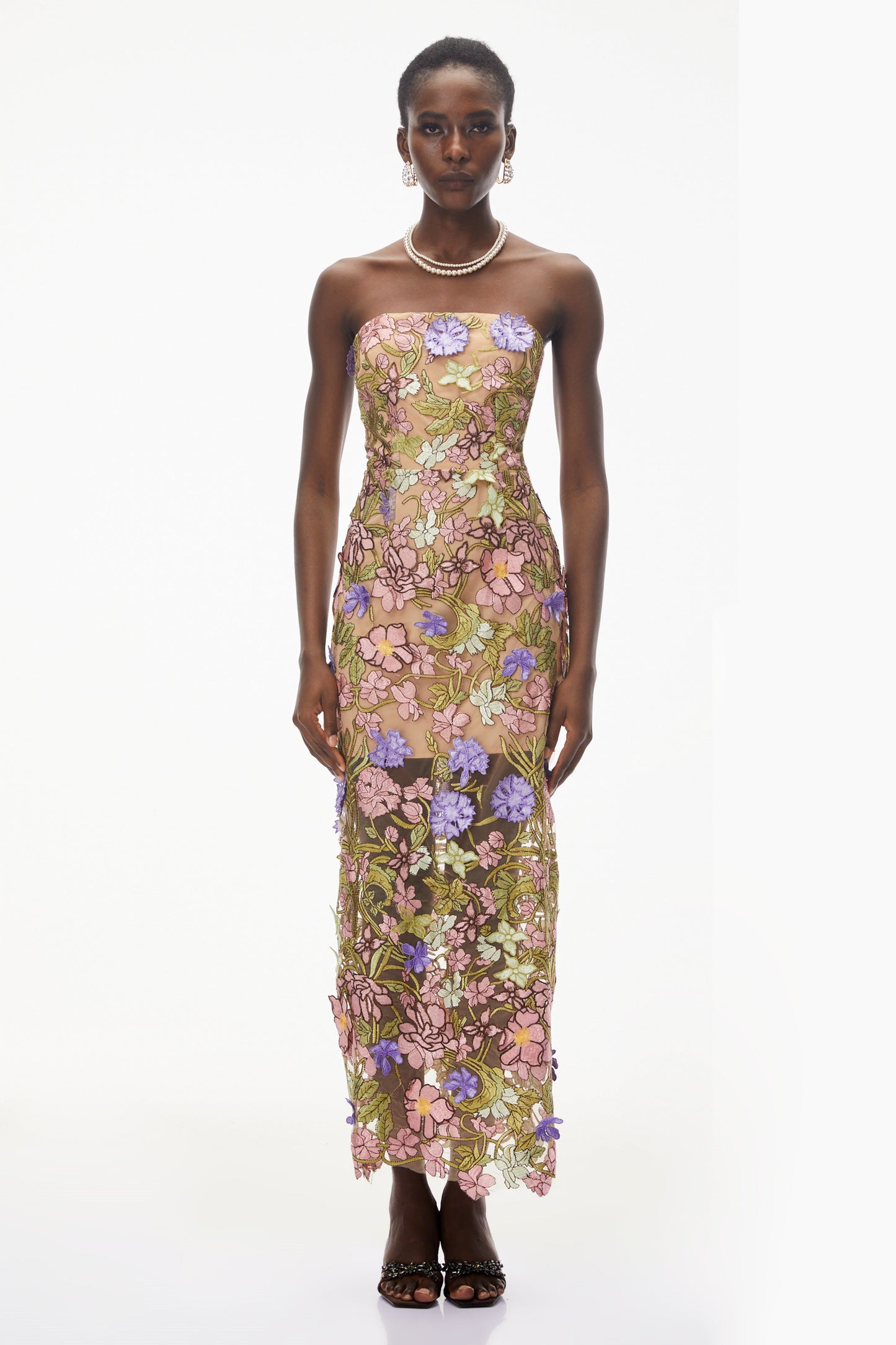 Qudsia Nude Floral Embroidered Maxi Dress