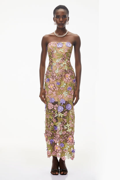 Qudsia Nude Floral Embroidered Maxi Dress