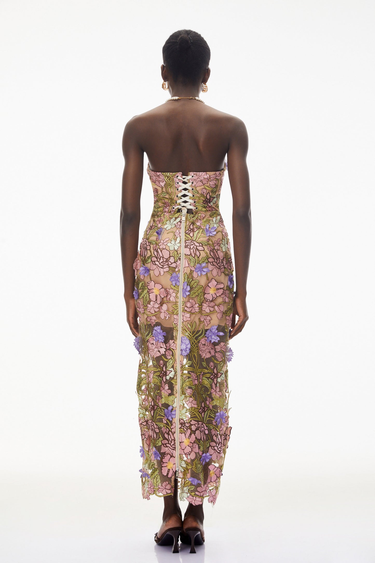 Qudsia Nude Floral Embroidered Maxi Dress