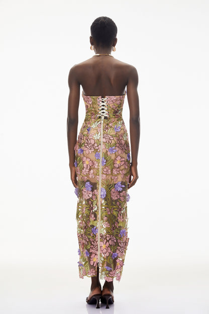 Qudsia Nude Floral Embroidered Maxi Dress