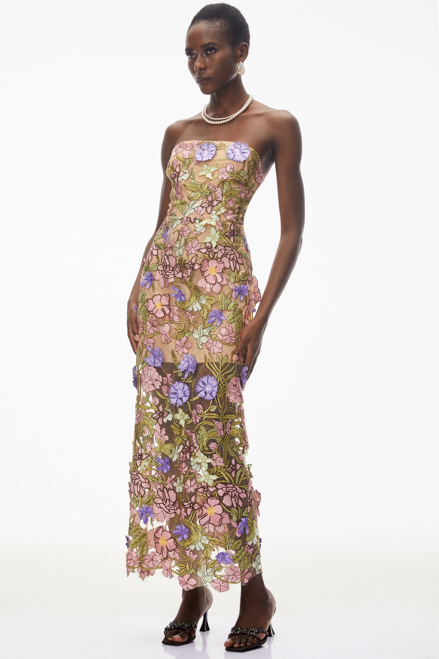 Qudsia Nude Floral Embroidered Maxi Dress