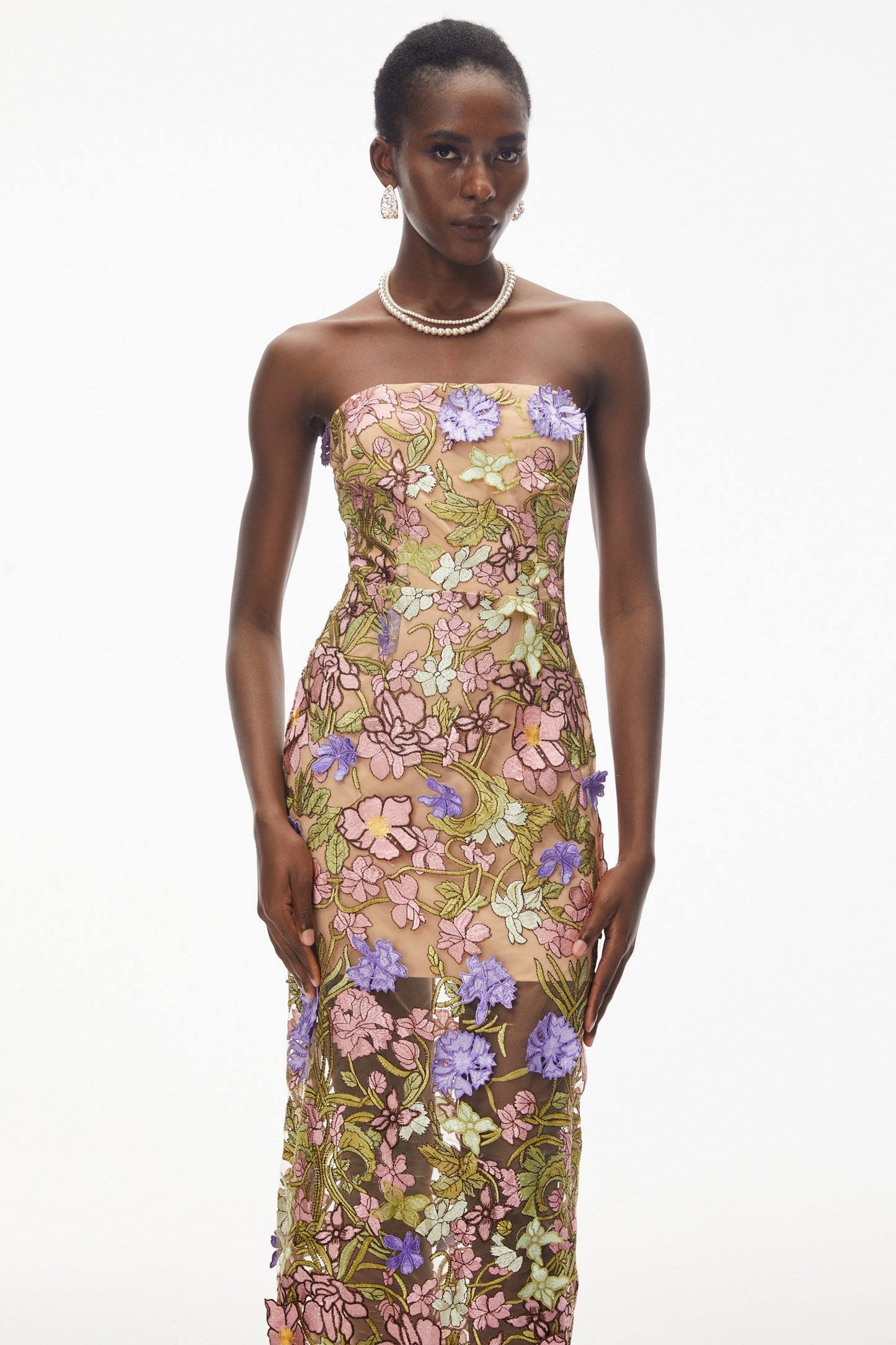 Qudsia Nude Floral Embroidered Maxi Dress