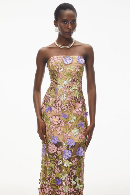 Qudsia Nude Floral Embroidered Maxi Dress