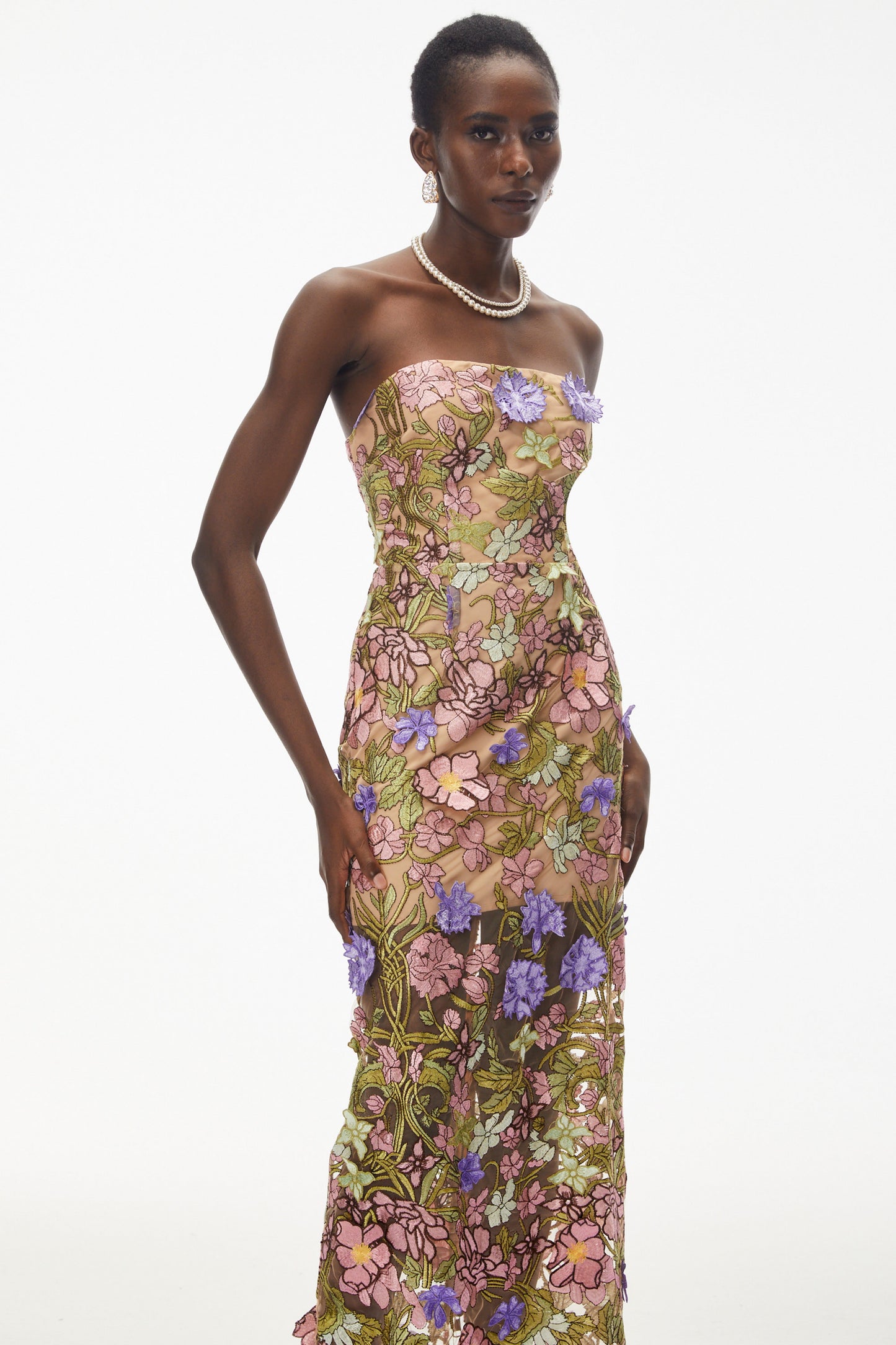 Qudsia Nude Floral Embroidered Maxi Dress