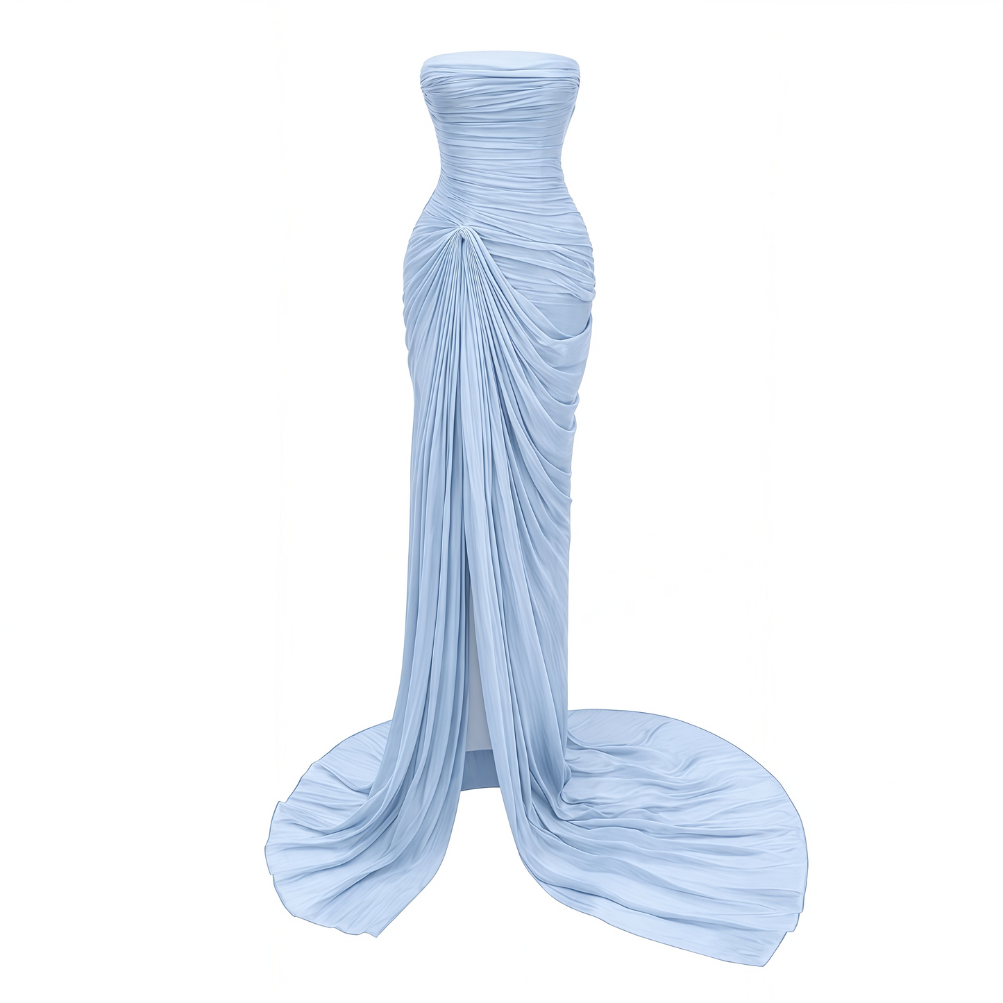 Querubina Blue Asymmetrical Ruched Maxi Dress