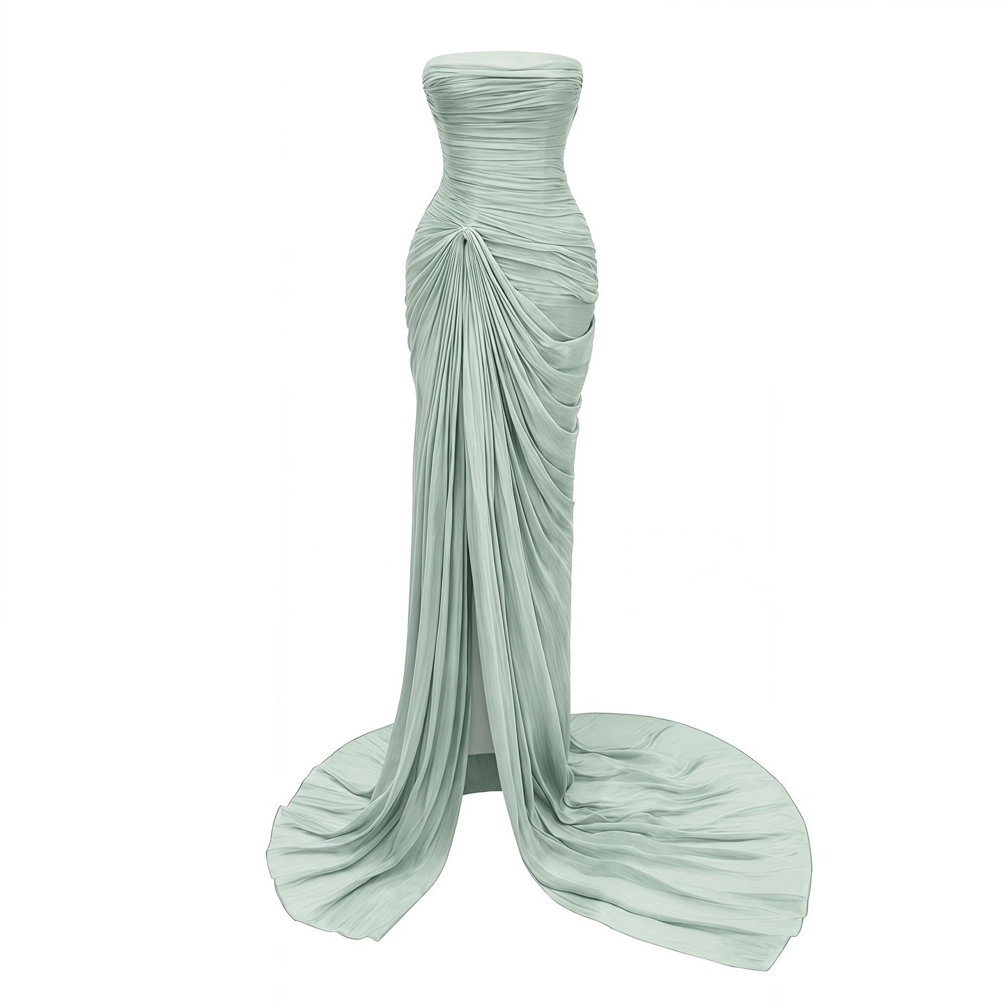 Querubina Green Asymmetrical Ruched Maxi Dress