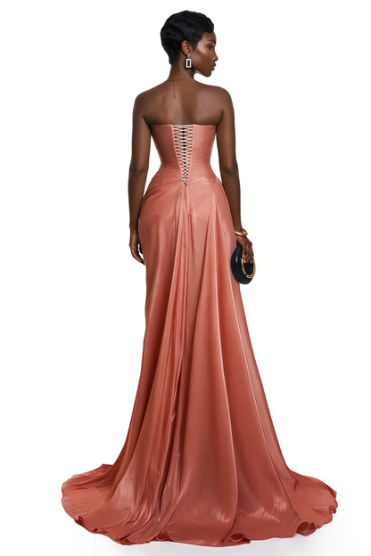Querubina Pink Asymmetrical Ruched Maxi Dress