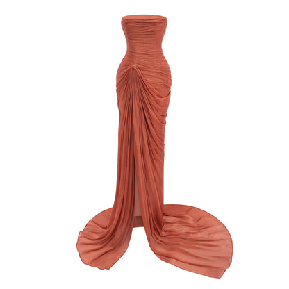 Querubina Pink Asymmetrical Ruched Maxi Dress
